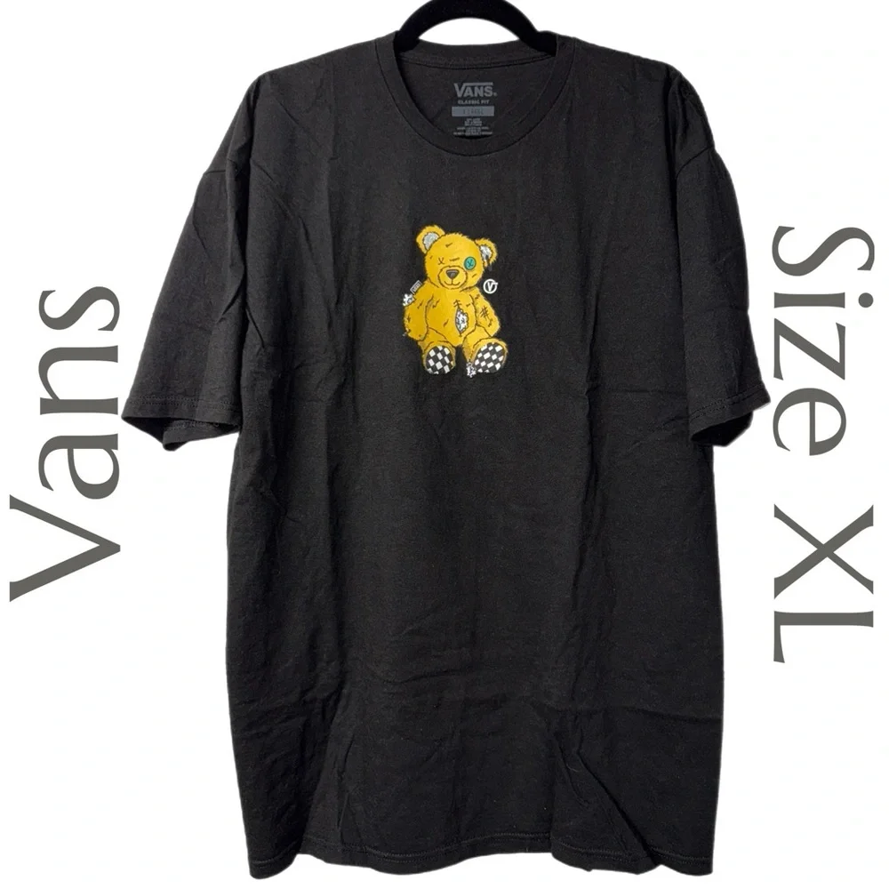 Vans - Black Teddy Bear Graphic Tee - Checkerboard Feet - Classic Fit - Size XL - Picture 2 of 6